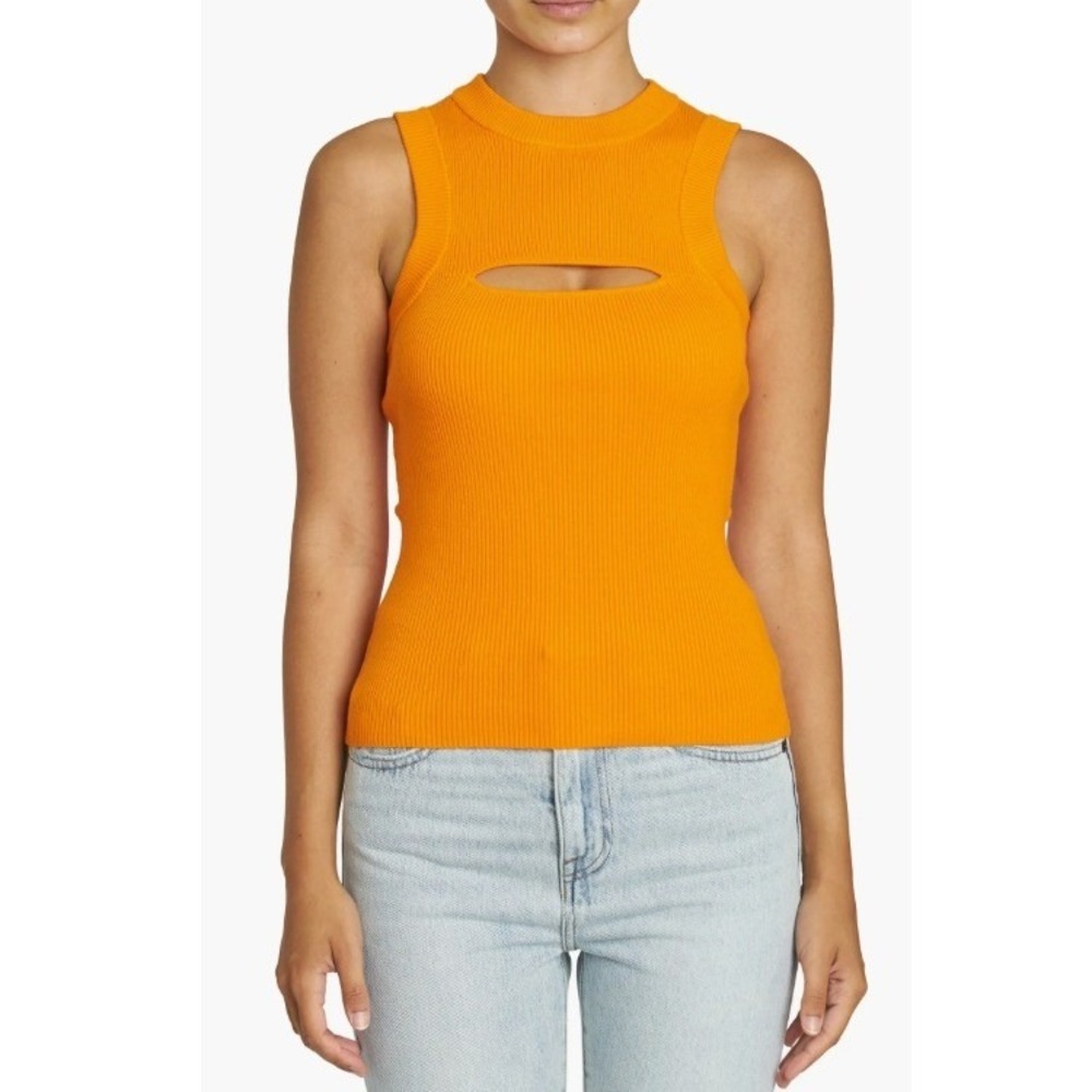 Pistola‎ NWT Orange Nella Ribbed Cutout Sweater Cashmere Blend  Tank Top Medium